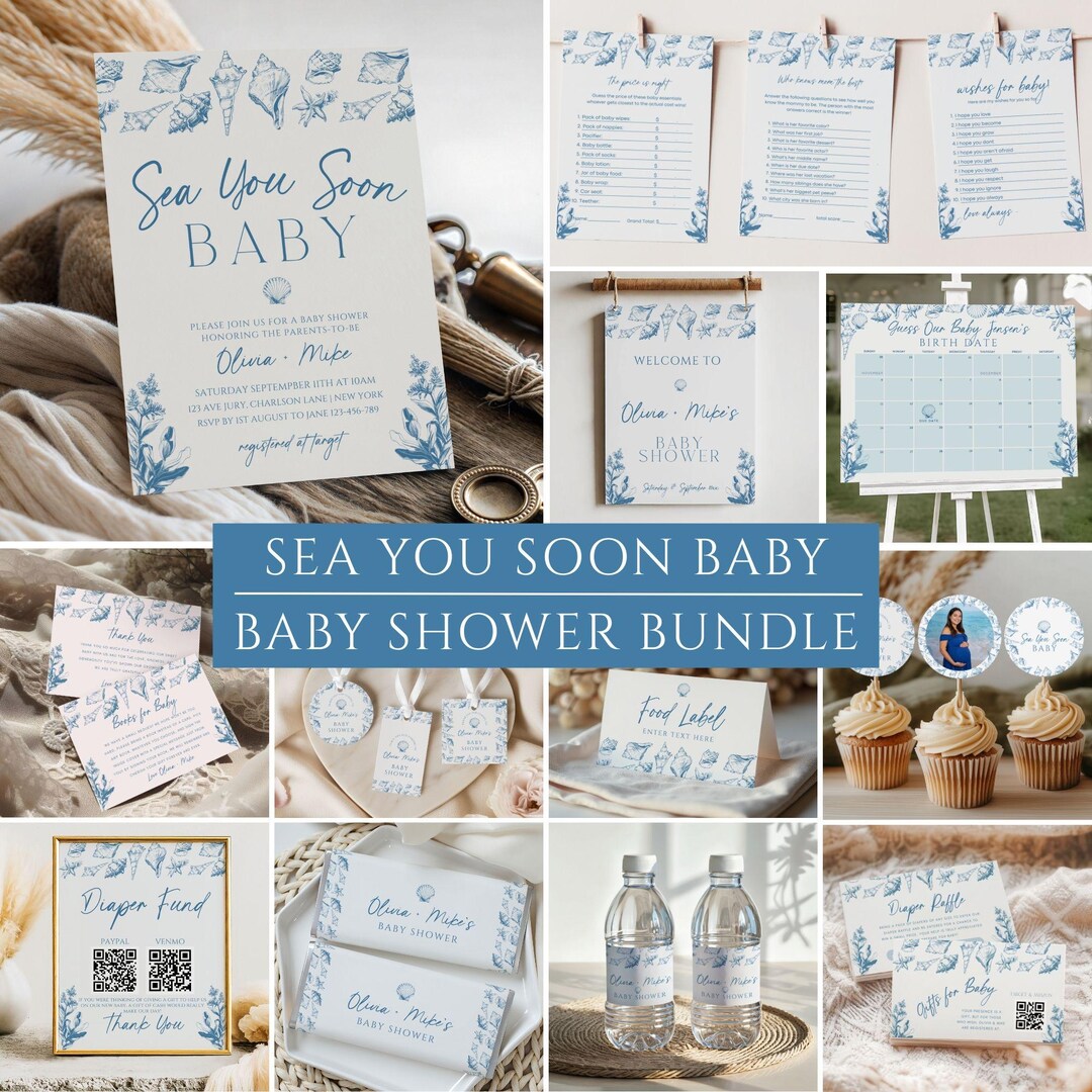 Sea You Soon Baby Shower Bundle, Nautical Baby Shower Decor, Coastal ...