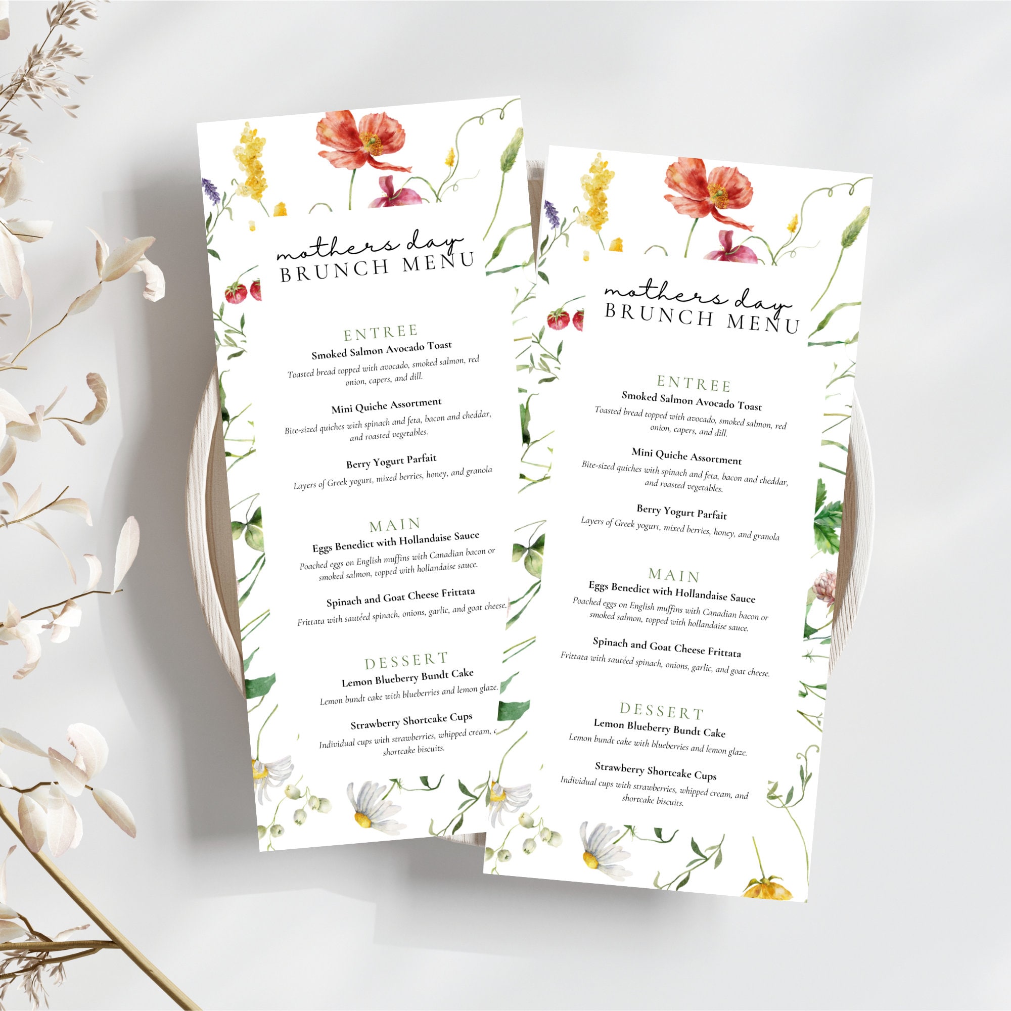 Mothers Day Brunch Menu Template Floral Brunch Menu Editable Menu