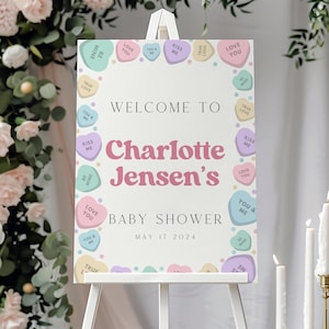 Baby Shower Welcome Sign Template - Conversation hearts, sweetheart 1st Birthday, candy hearts, little love birthday, editable template