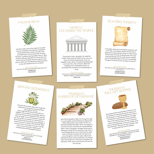 LDS Easter Holy Week Story/Study Guide Cards - Printable Cards for easter learning and Family home evening