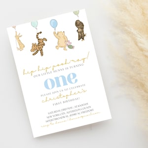 Winnie the pooh first birthday Invite - pooh 1st birthday, winnie the pooh, instant download, editable template, pooh invitation
