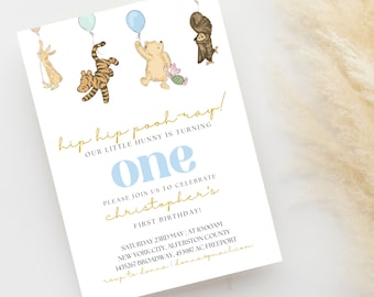 Winnie Puuh Geburtstag einladen - Pooh 1st Birthday, Winnie Pooh, sofortiger Download, bearbeitbare Vorlage, Pooh Einladung
