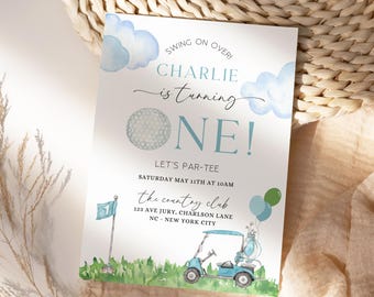 Golf 1st Birthday Party Invitation Template, golf birthday, Hole In One Boy Golf First Birthday Invitation, Golf Par-Tee Invite