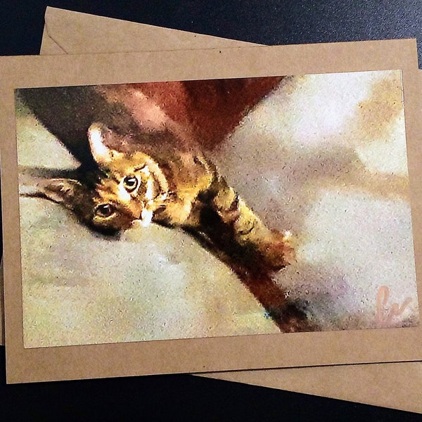 FROLICKING KITTEN | Handmade One-of-a-kind All Occasion Deluxe Féline Greeting/Décor Card + Envelope | Fits 5x7 Frame | Birthday, Pet Adopt