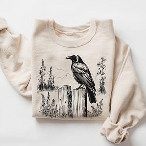 Raven Wilderness Scene Sweatshirt, Bird Lover Gift, Bird Sweatshirt, Wildlife Sweater for Bird Watching, Birder Crow Lover Gift