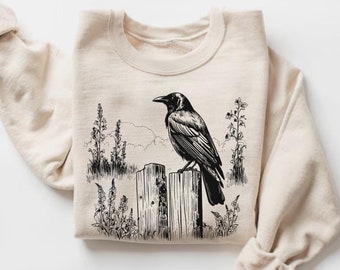 Raven Sweatshirt, Bird Sweater, Crow Graphic Sweater, Wildlife Apparel