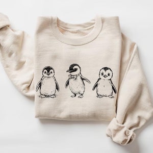 Baby Penguins Sweatshirt, Penguin Sweater, Animal Lover Gift, Vintage Style Animal Crewneck