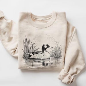 Mallard Duck Pond Scene Sweater, Bird Sweatshirt, Waterfowl Wildlife Crewneck, Marsh Nature Pullover, Gift for Bird Lover