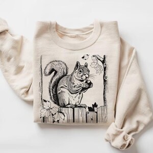 Squirrel Sweatshirt, Wildlife Crewneck Sweater, Animal Graphic Pullover, Woodland Critter Gift, Squirrel Lover Gifts
