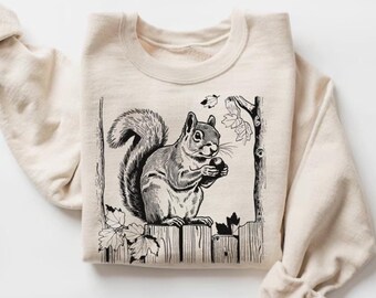 Squirrel Sweatshirt, Wildlife Crewneck Sweater, Animal Graphic Pullover, Woodland Critter Gift, Squirrel Lover Gifts