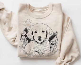Golden Retriever Sweatshirt, Dog Lover Gift, Puppy Sweater, Floral Print Crewneck, Animal Lover Shirt