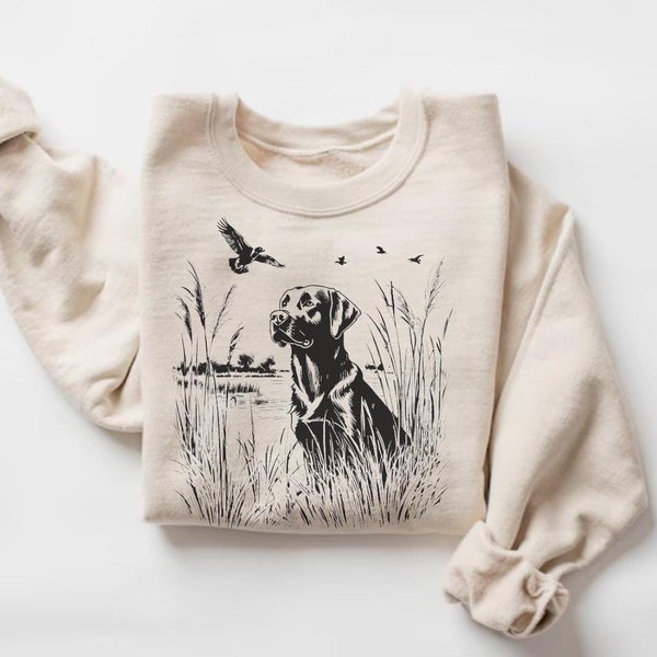 Schwarzer Labrador Retriever Jagdszene Sweatshirt, Retro Lab Pullover, Unisex Entenjagd Pullover