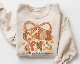 Felpa con scritta "Grateful Grateful Blessed", maglione cristiano per il Ringraziamento, pullover con grafica a forma di zucca e fiocco