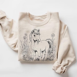 Cute Pony Sweatshirt, Horse Lover Gift, Floral Western Crewneck, Vintage Style Country Pullover, Cozy Animal Apparel, Cowgirl Gift
