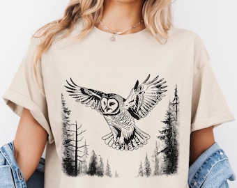 Barred Owl T-Shirt, Owl in Flight Graphic Tee, Wildlife Graphic Shirt, Birdwatcher Gift, Nocturnal Bird Tee, Woodland Animal Lover Shirt