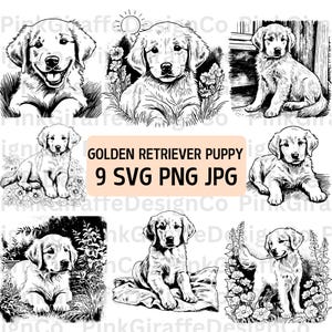 Cute Golden Retriever Puppy SVG Bundle, Golden Retriever Dog Breed PNG File, Dog Illustration, Cute Pet Clip Art, Dog Lover Image