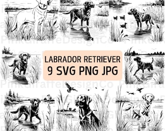 Labrador Retriever Duck Hunting SVG File, Mallard Hunting Dog PNG Bundle, Black Lab Illustration