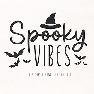 Spooky Vibes フォント デュオ、ハロウィーン フォント、不気味なフォント、ゴースト フォント、魔女フォント、Cricut 用フォント、Procreate フォント、Canva フォント、スクリプト フォント。