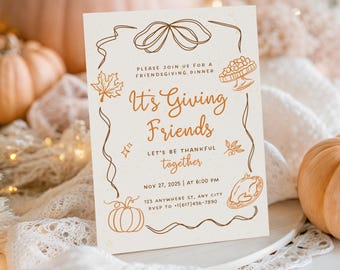 Invito per cena del Ringraziamento tra amici, modello Canva, Ringraziamento, Amici delle feste, invito autunnale, cocktail, download digitale, modificabile.