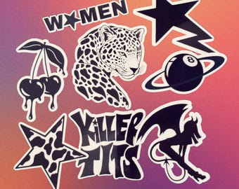 Aesthetic Hot Woman Leopard Black & White Sticker Bundle for Laptop Kindle Water Bottle Journal (8 PCS)