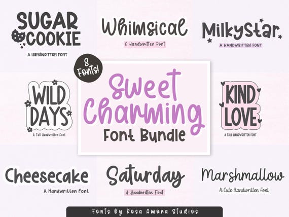 Font Bundle, Handwritten Font Bundle, Cute Fonts, Cute Font Bundles, Trendy Font, Fonts for Cricut, Procreate Font, Canva Fonts, Craft Fonts