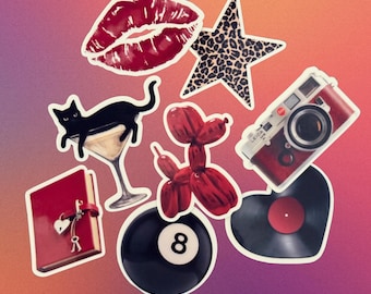 Aesthetic Hot Leopard Girl Red Sticker Bundle for Laptop Kindle Water Bottle Journal (8 PCS)
