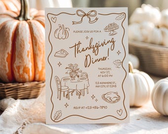 Invito per la cena del Ringraziamento, modello Canva, Ringraziamento tra amici, riunione festiva, invito autunnale, cocktail, download digitale, modificabile.