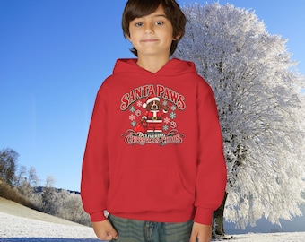 Kids Hoodie Santa Paws Pup Driving Christmas Truck Hoodie | Holiday Dog Graphic