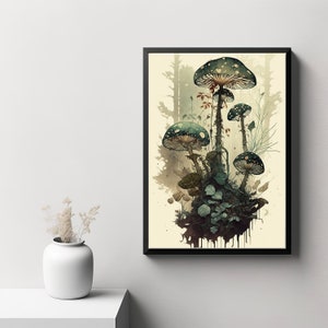 Toadstools and Trees: Botanical Watercolor Mushroom Wall Art for Nature-inspired Home Decor | Wild Mushrooms | Poster | Office | Kitchen