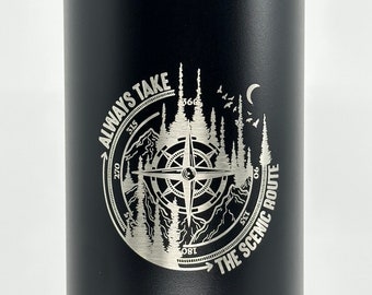 Custom Engraved Compass Water Bottle: 32oz Insulated Bottle with Straw