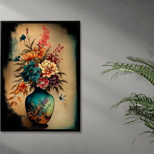 Ink Blooms: A Vintage Floral Arrangement in Japanese Style, Rendered with Alcohol Ink
