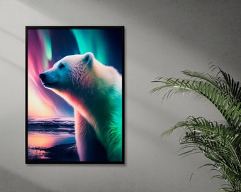 Arctic Majesty: A Stunning Portrait of a Polar Bear under the Northern Lights
