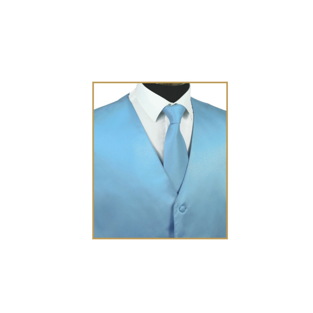Royal Blue Men's Solid Tuxedo Vest & Neck Tie Set – Prom Wedding Party – Microfiber – Sizes XS To 6XL