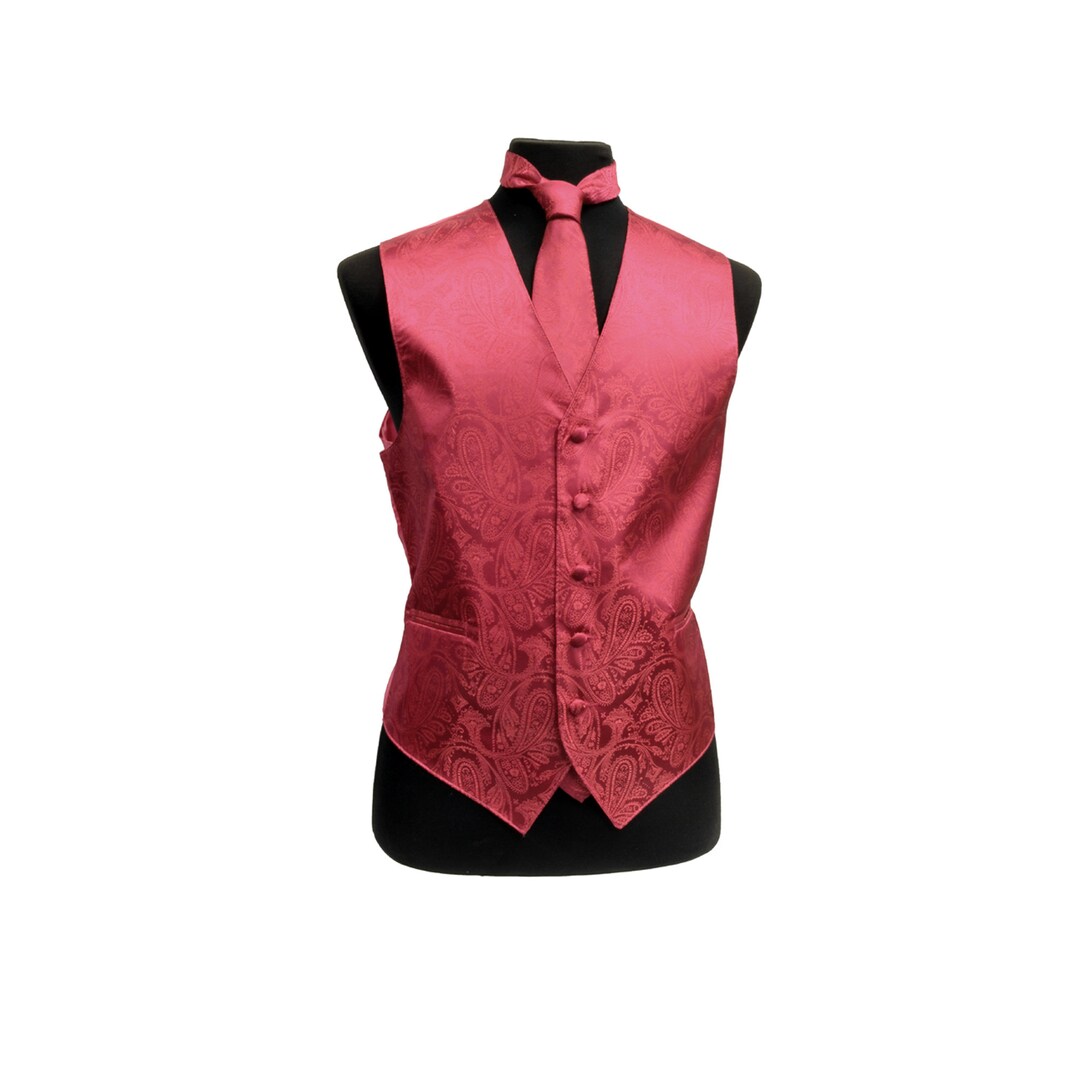 New Men's Tuxedo Vest Waistcoat and Necktie Coral Paisley Etsy