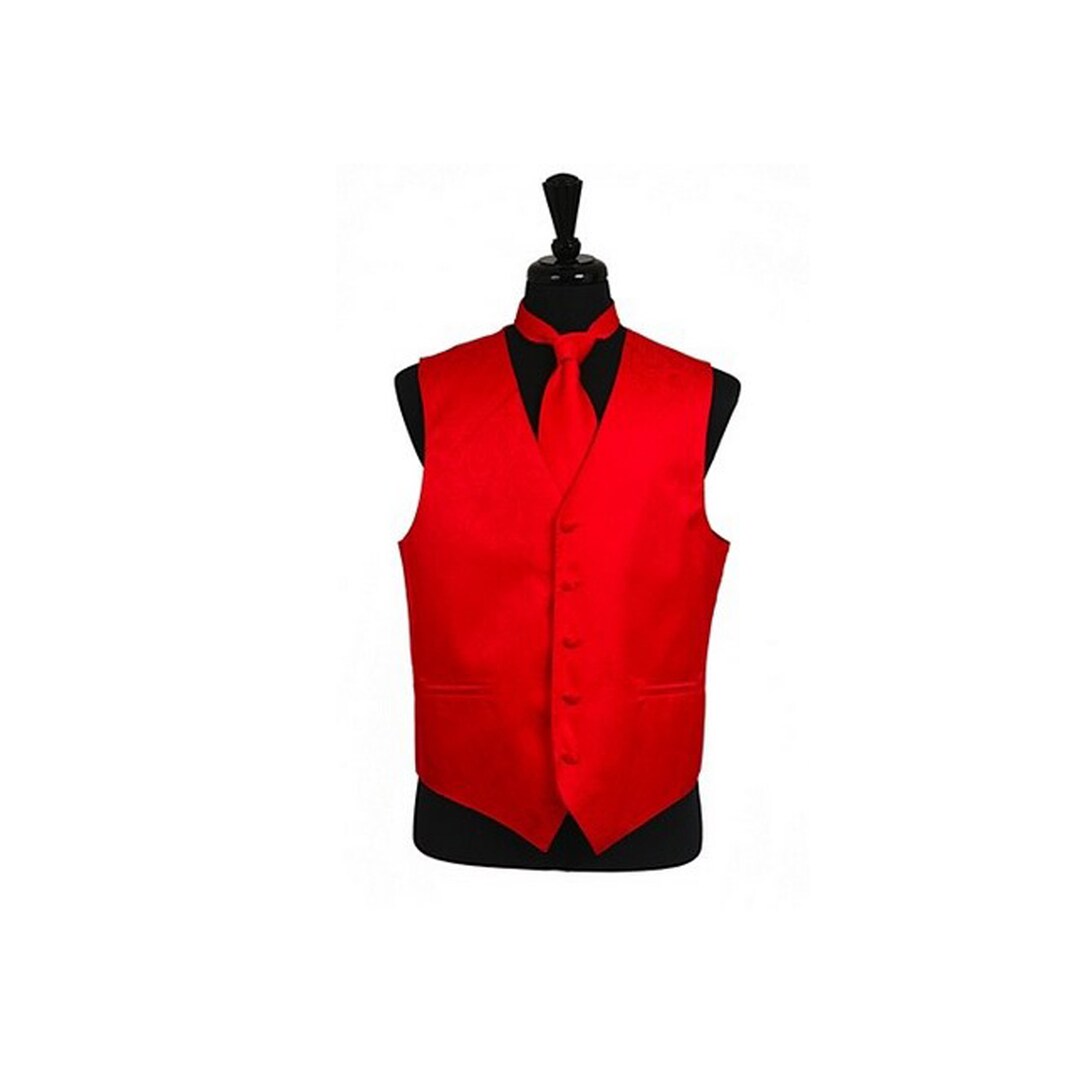 New Men's Tuxedo Vest Waistcoat and Necktie Red Paisley Slim Fit ...