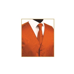 New Men's Tuxedo Vest Waistcoat and Necktie Orange Paisley regular fit wedding formal occasion