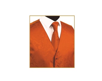 Nouveaux hommes gilet de smoking gilet et cravate Orange Paisley coupe régulière mariage occasion formelle