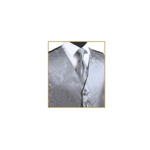 Nieuw heren smokingvest gilet en stropdas zilver Paisley regular fit bruiloft formele gelegenheid