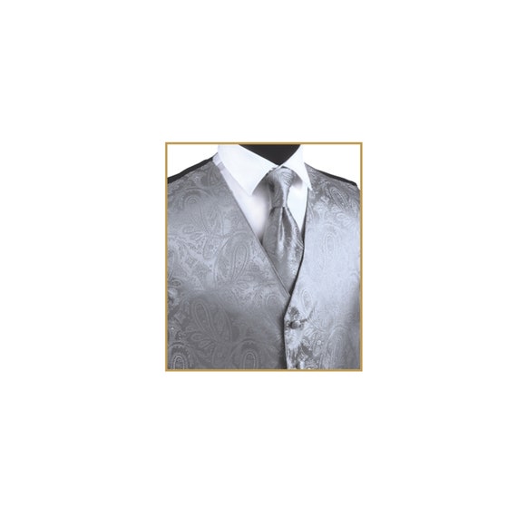 New Men s Tuxedo Vest Waistcoat and Necktie Silver Paisley Regular Fit Wedding Formal Occasion Etsy UK