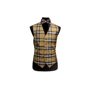 New Men&#39;s Tuxedo Vest Waistcoat and Bowtie Brown plaids & checkers regular fit wedding formal occasion