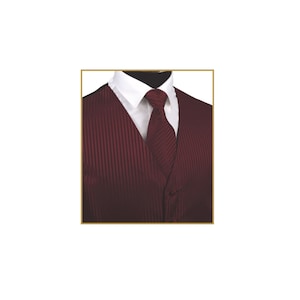 New Men&#39;s Tuxedo Vest Waistcoat and Necktie Burgundy tone on tone stripes regular fit wedding formal occasion