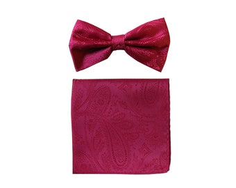 New Men's Bowtie and Hankie set Polyester Paisley Hot Pink wedding formal occasion