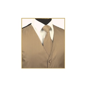New Men&#39;s Tuxedo Vest Waistcoat and Necktie Mocha Brown tone on tone stripes regular fit wedding formal occasion