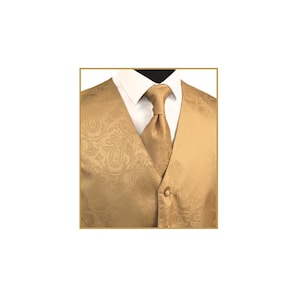 New Men&#39;s Tuxedo Vest Waistcoat and Necktie Gold Paisley regular fit wedding formal occasion