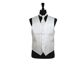 Nuevo Chaleco de esmoquin para hombre Chaleco y corbata Ivory Paisley regular fit boda ocasión formal