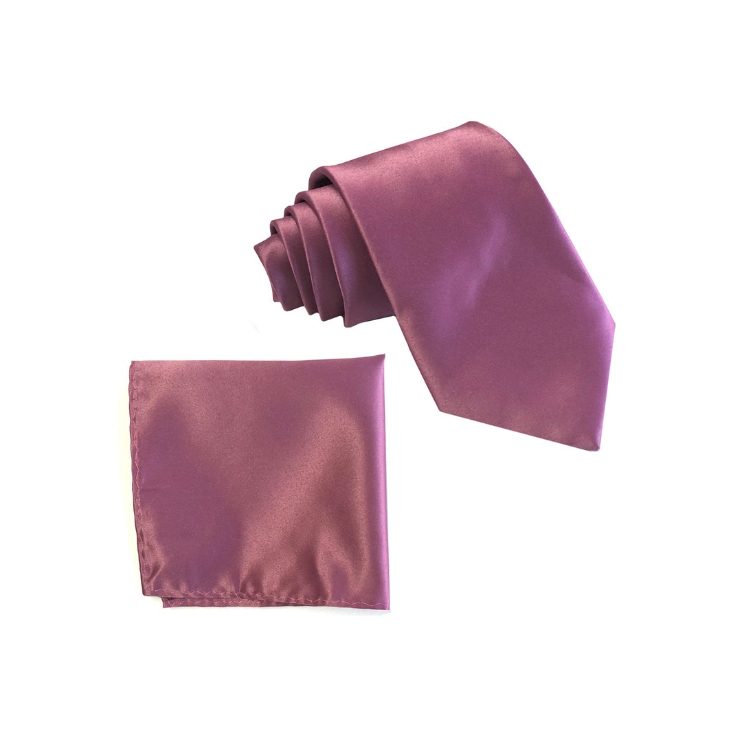 Men's Mauve Pink Solid Color Polyester Necktie & Hankie Set - Wedding Formal