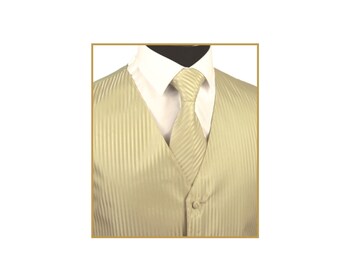 New Men's Tuxedo Vest Waistcoat and Necktie Beige tone on tone stripes regular fit wedding formal occasion