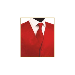 New Men&#39;s Tuxedo Vest Waistcoat and Necktie Red Paisley regular fit wedding formal occasion