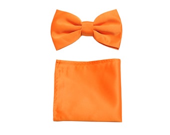 New Men's Bowtie and Hankie set Polyester Solid Orange wedding formal occasion