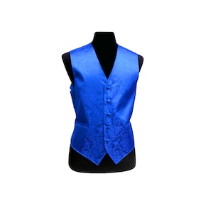 New Men&#39;s Tuxedo Vest Waistcoat Royal Blue Paisley regular fit wedding formal occasion